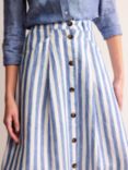 Boden Petra Button Front Stripe Midi Linen Skirt, Cobalt/White