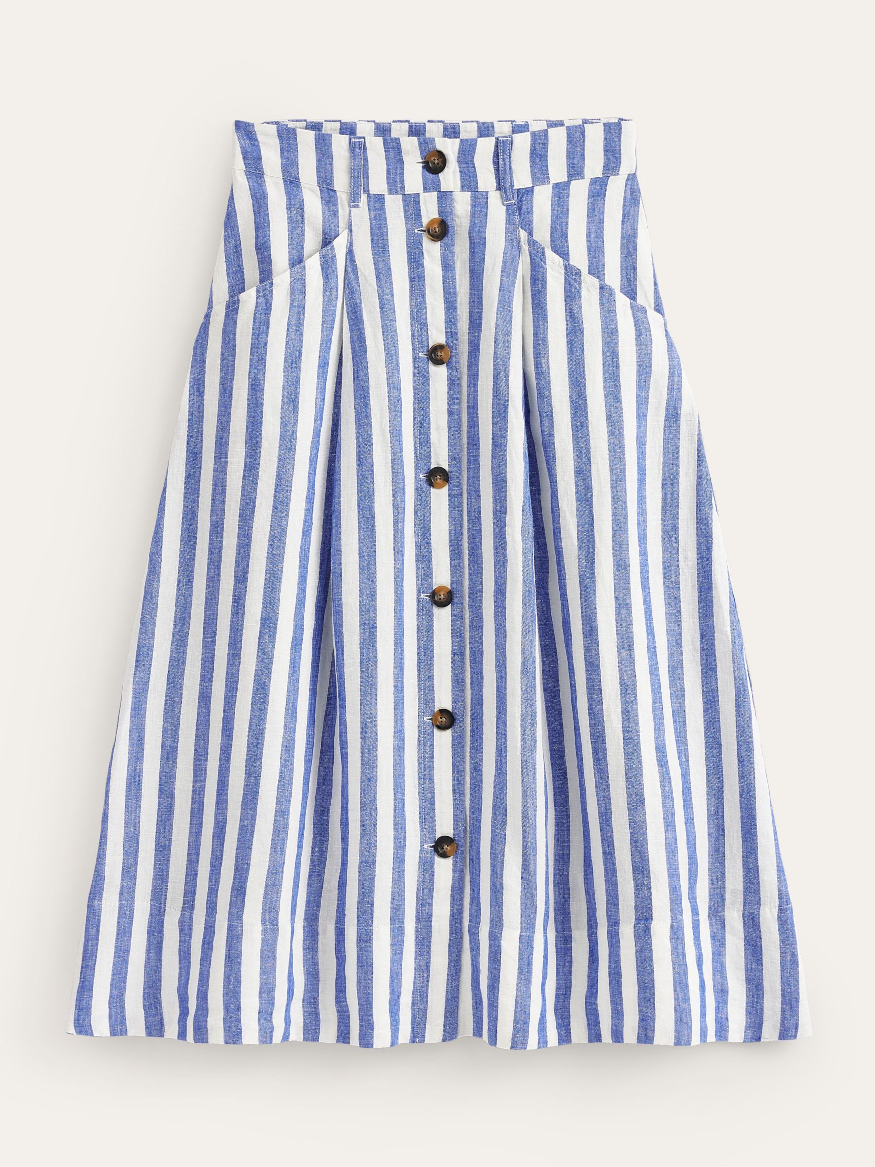 Buy Boden Petra Button Front Stripe Midi Linen Skirt, Cobalt/White Online at johnlewis.com