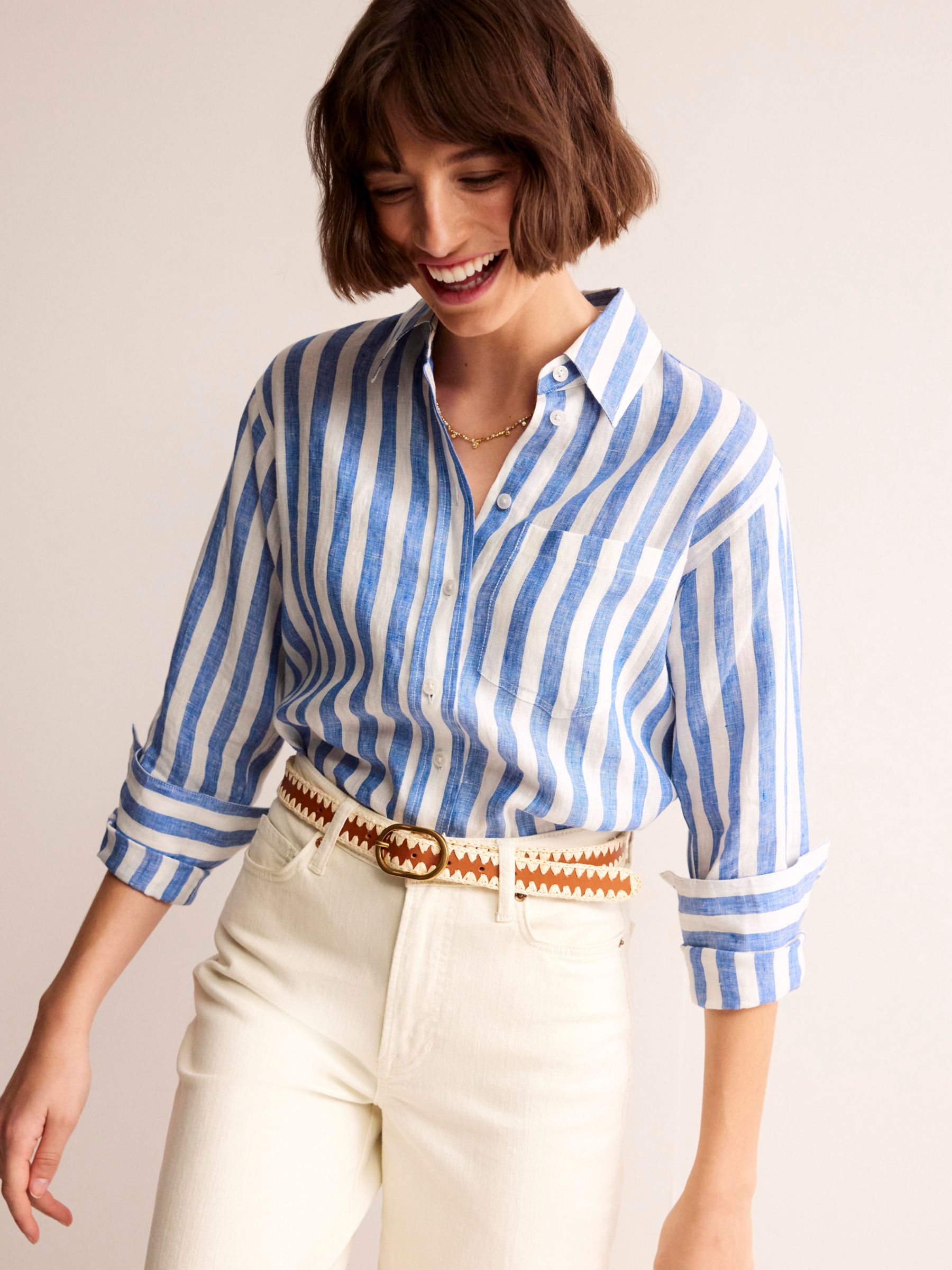Boden Connie Striped Linen Shirt, Cobalt/White at John Lewis & Partners