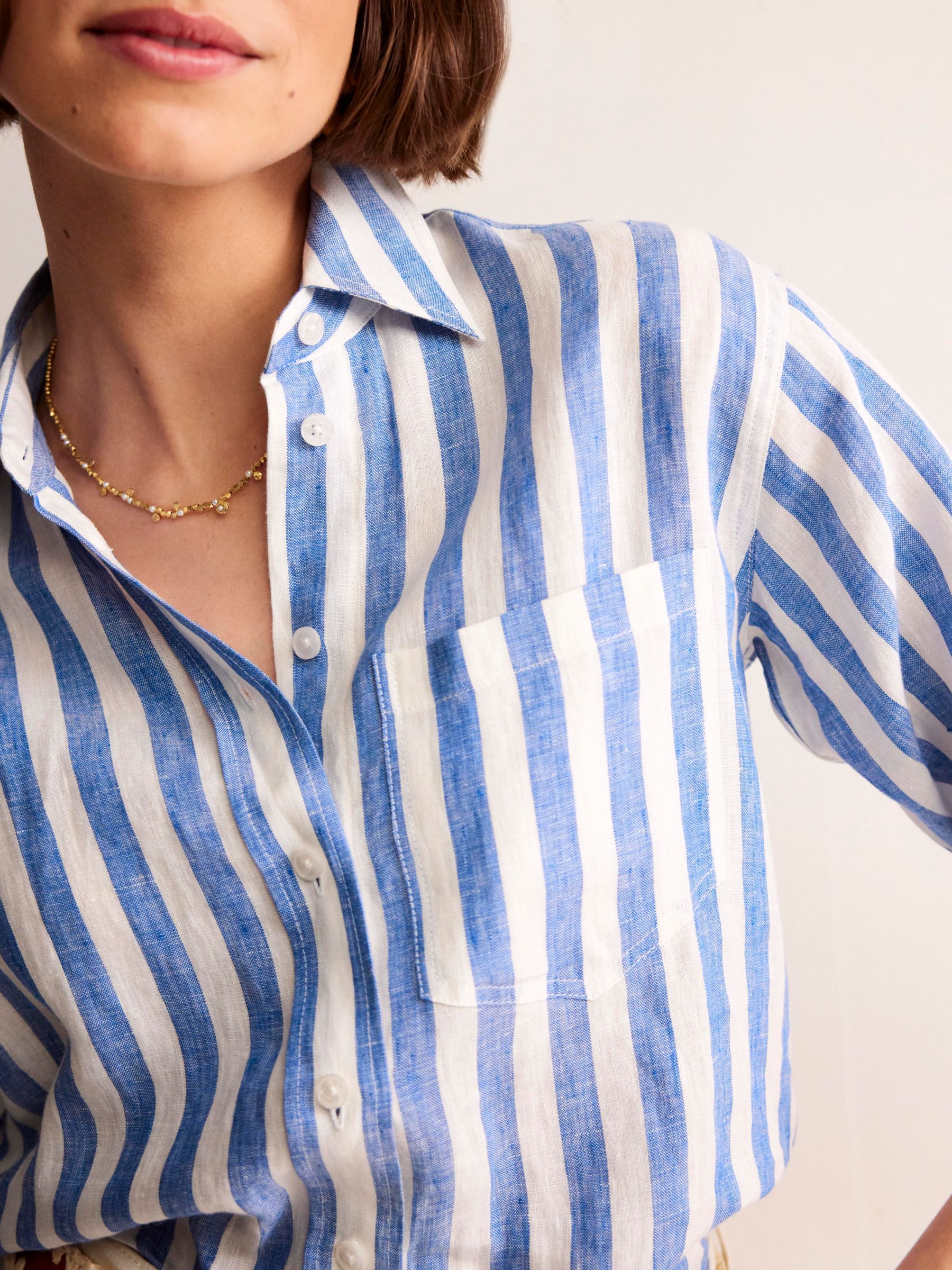 Boden Connie Striped Linen Shirt, Cobalt/White, 18