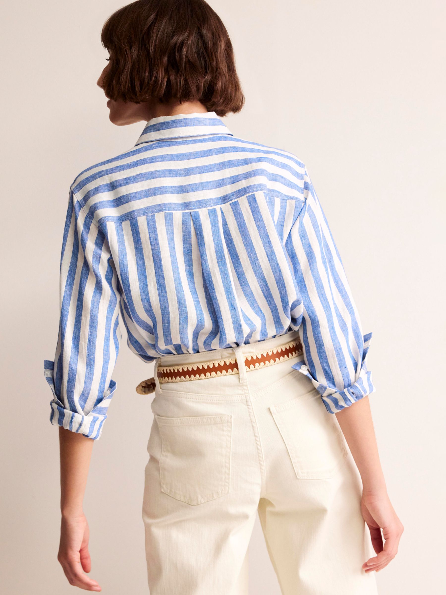 Buy Boden Connie Striped Linen Shirt, Cobalt/White Online at johnlewis.com