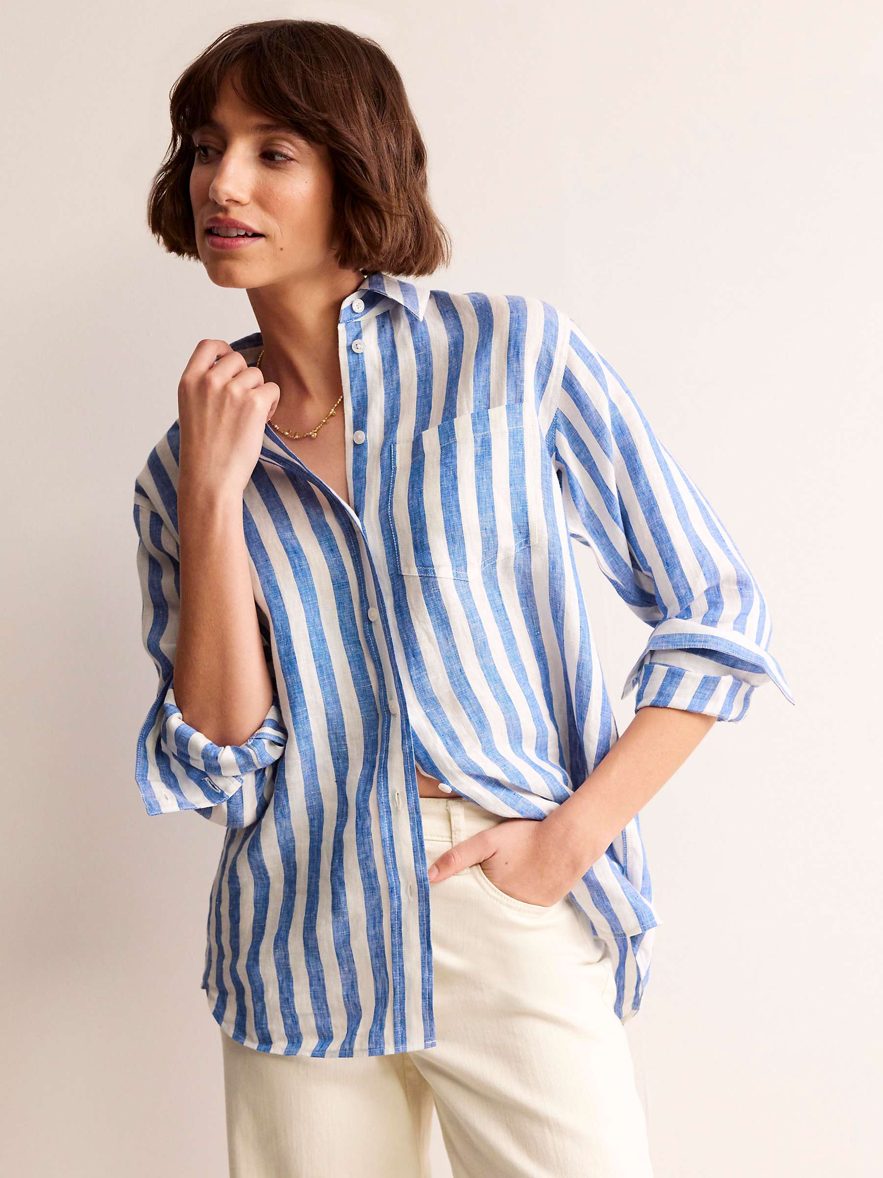 Buy Boden Connie Striped Linen Shirt, Cobalt/White Online at johnlewis.com