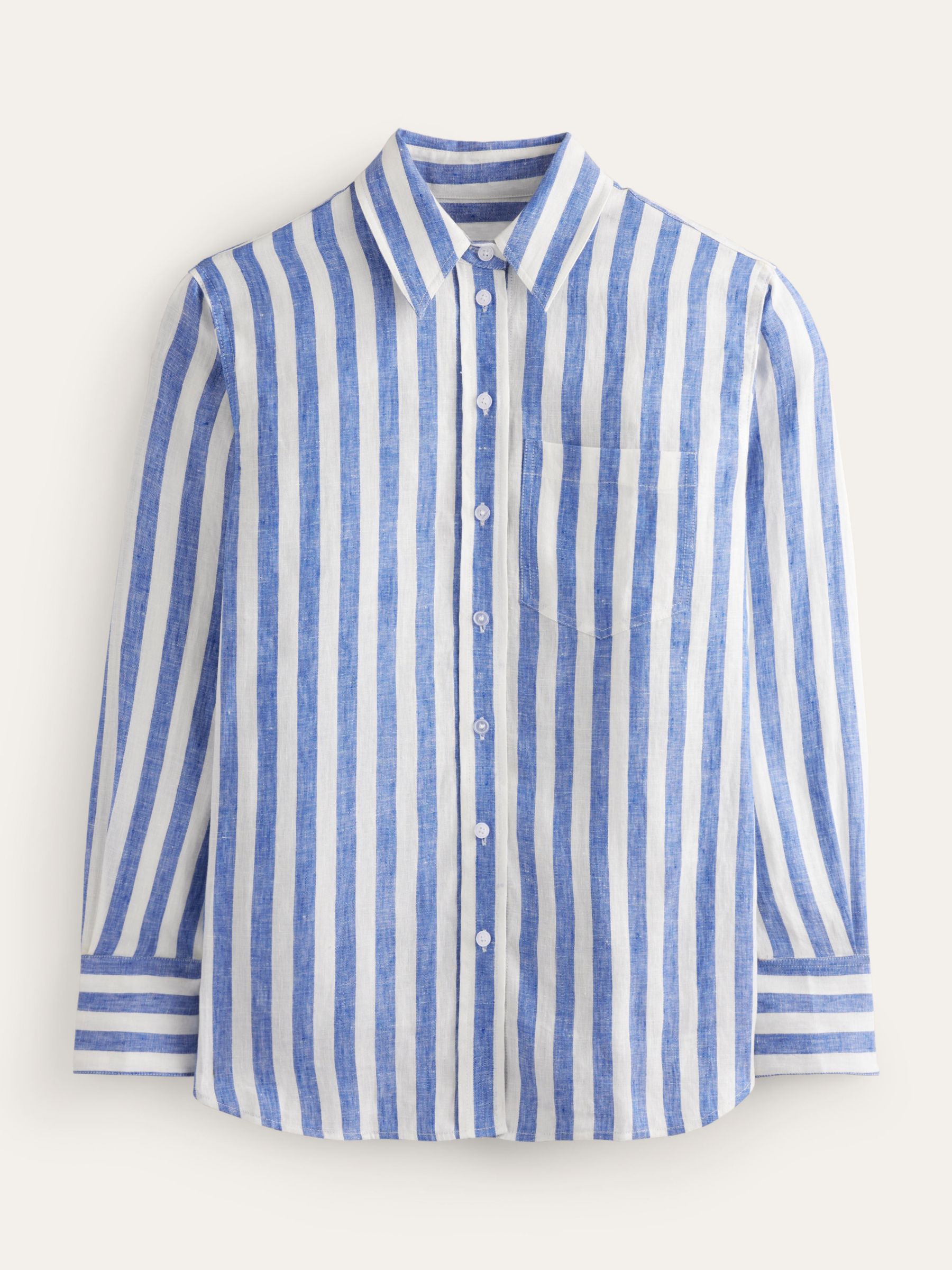 Boden Connie Striped Linen Shirt, Cobalt/White, 18