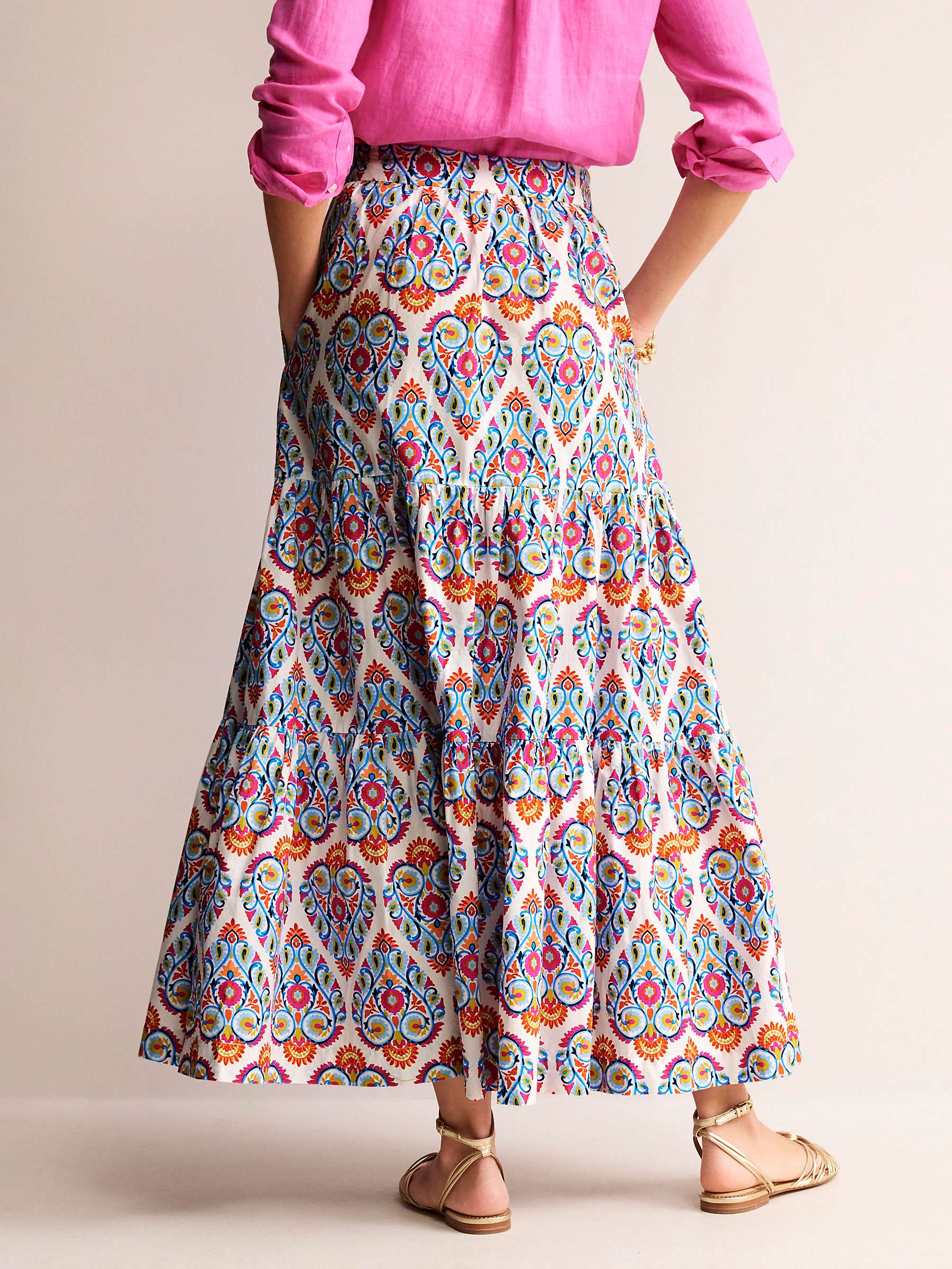 Buy Boden Lorna Tiered Maxi Skirt, Multi/Flora Stamp Online at johnlewis.com