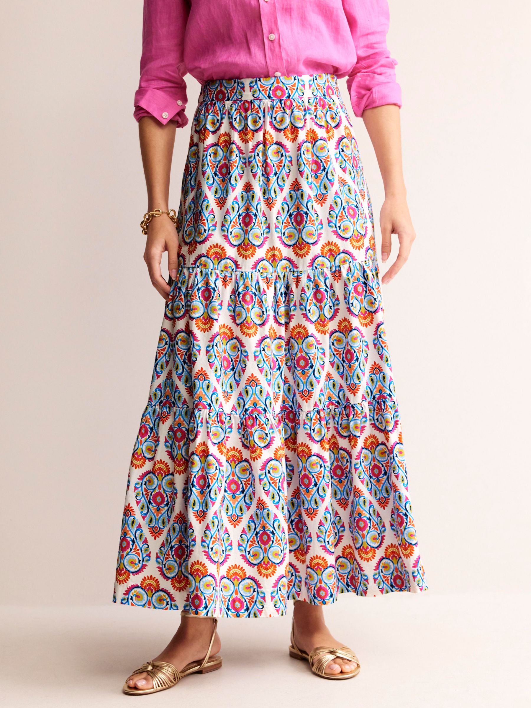 Buy Boden Lorna Tiered Maxi Skirt, Multi/Flora Stamp Online at johnlewis.com