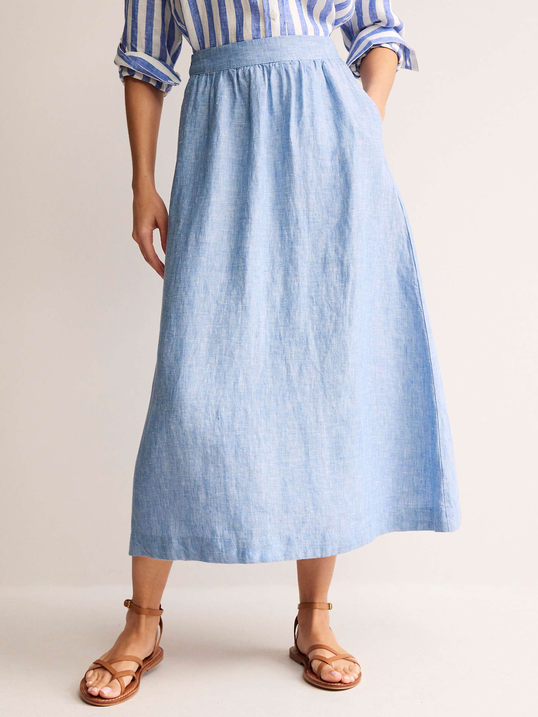 Buy Boden Florence Linen Midi Skirt, Chambray Online at johnlewis.com