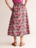 Boden Florence Botanical Print Linen Midi Skirt, Ivory/Multi