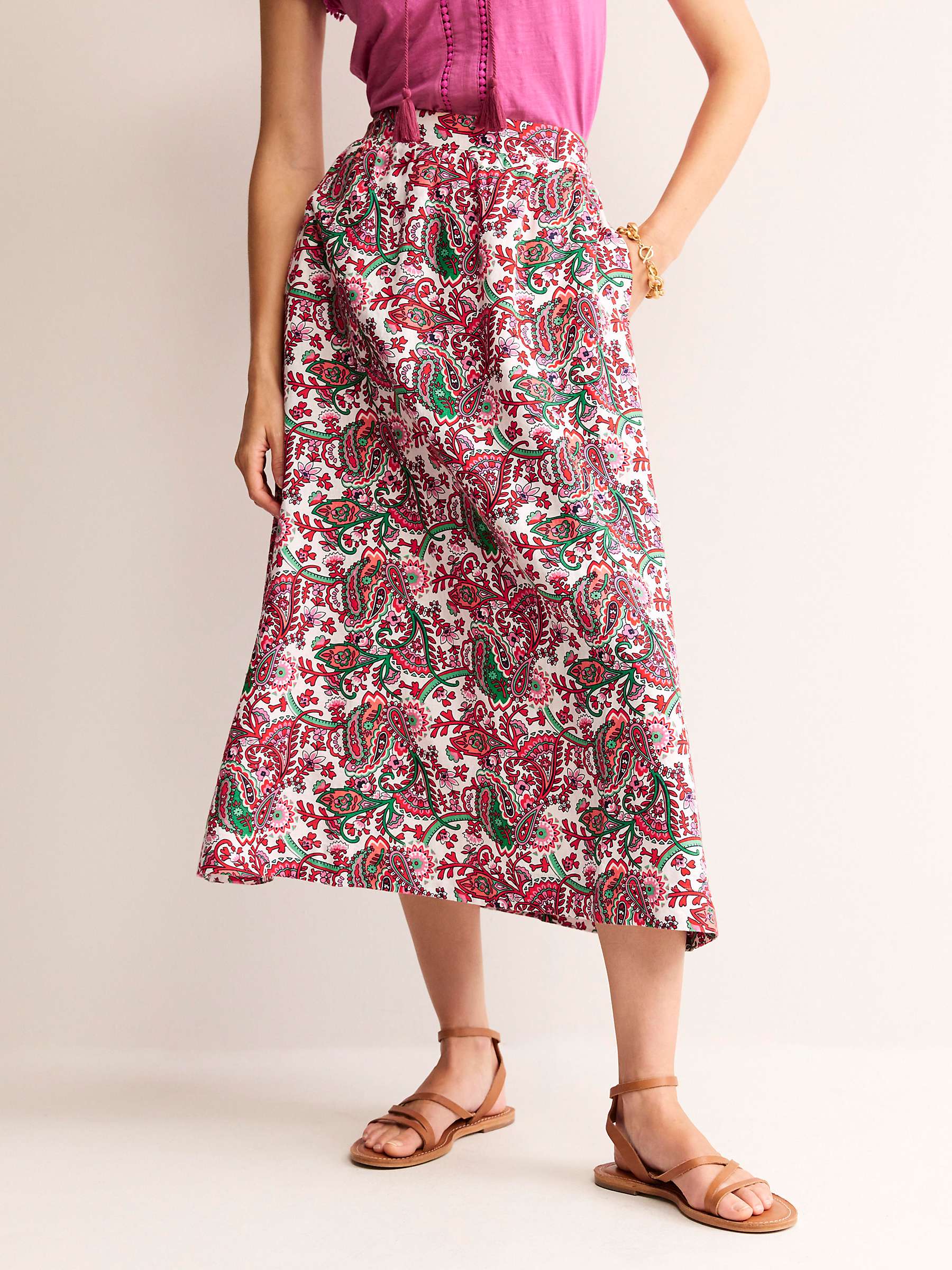 Buy Boden Florence Botanical Print Linen Midi Skirt, Ivory/Multi Online at johnlewis.com