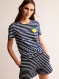 Boden Crochet Lemon Striped T-shirt, Navy/Multi, Navy/Multi