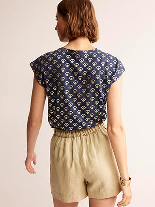 Boden Louisa Slub T-Shirt, Navy/Ditsy Vine Foil