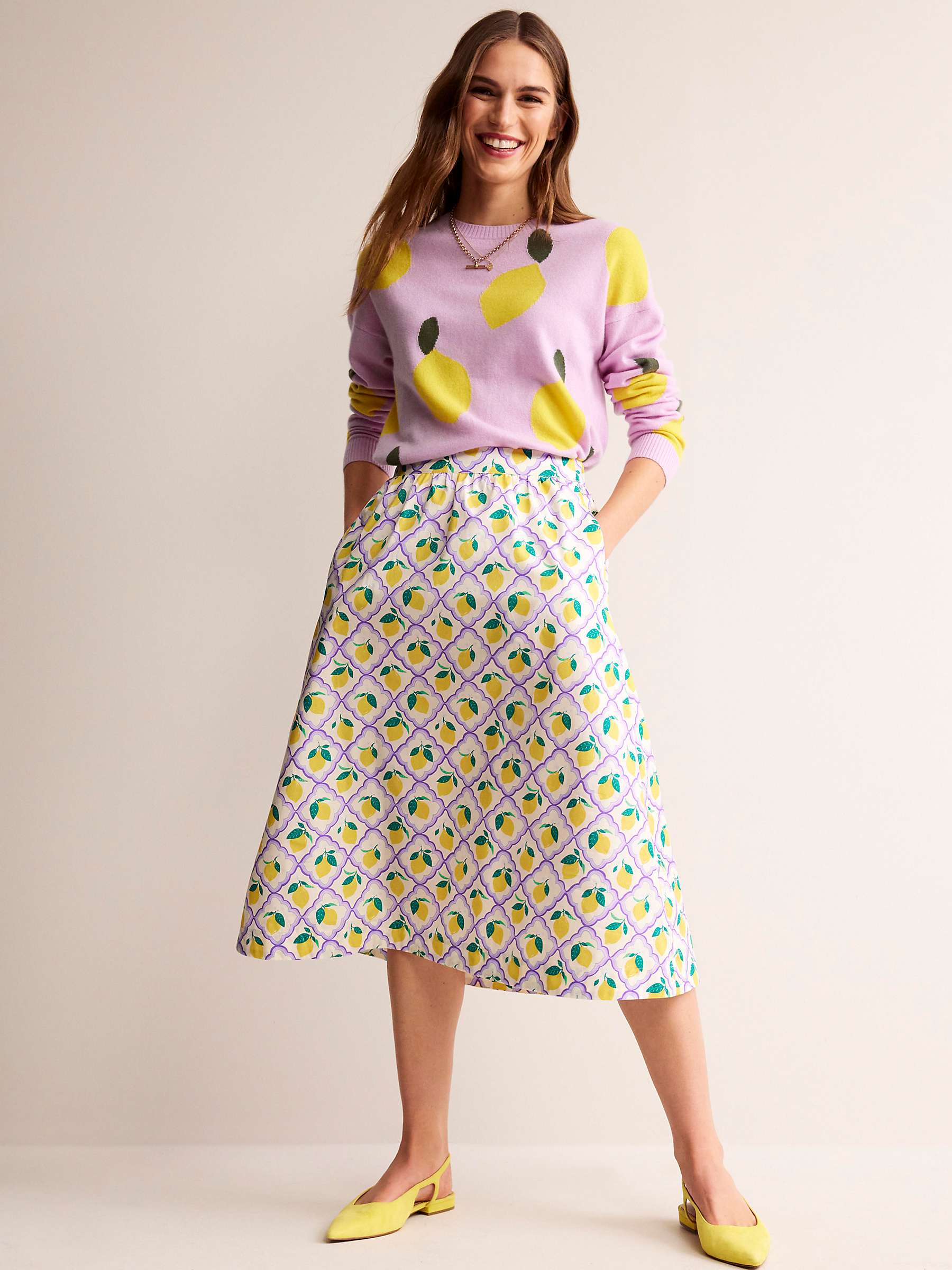 Buy Boden Hattie Poplin Midi Skirt, Lavender Lemon Grove Online at johnlewis.com