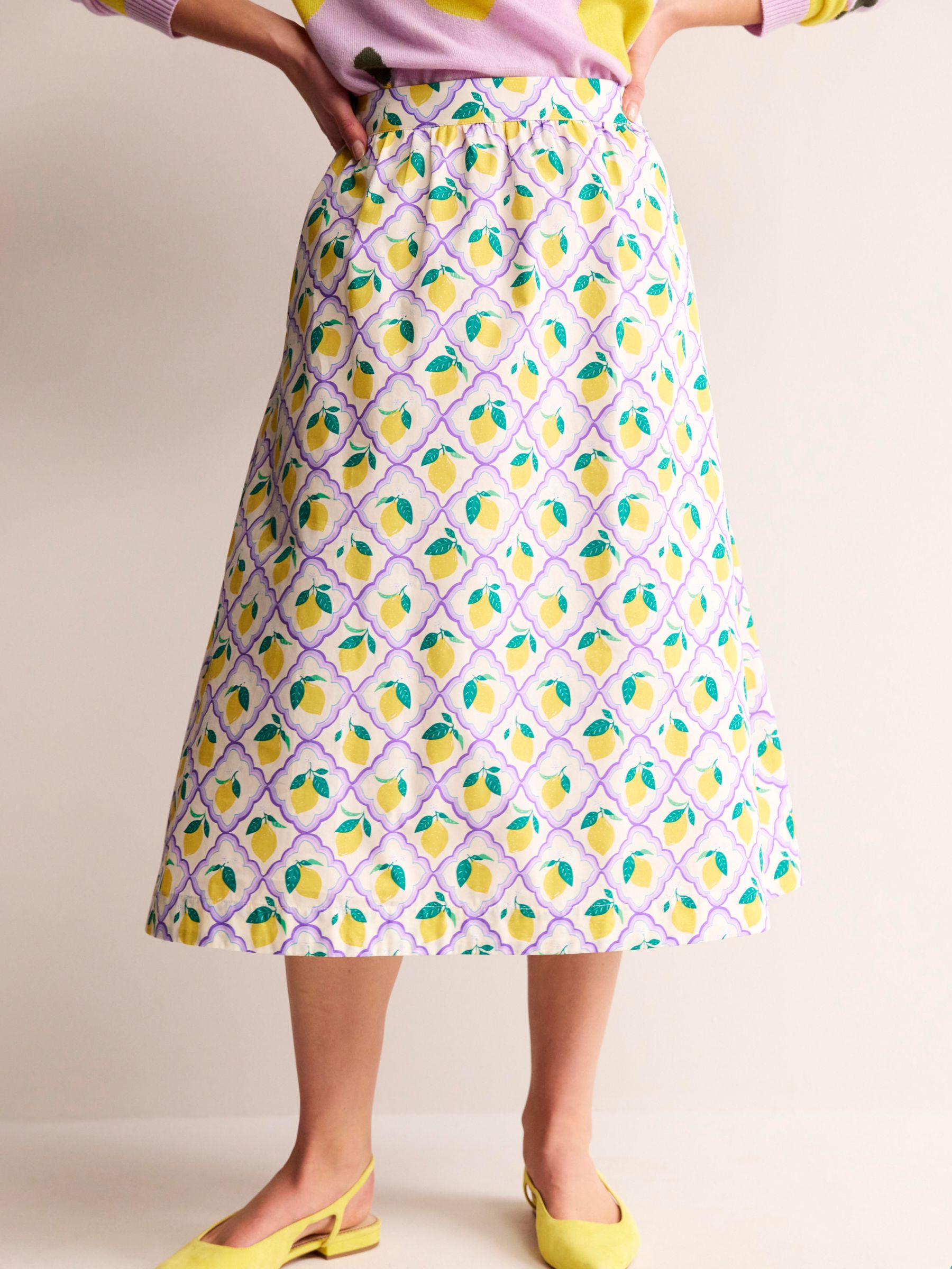 Buy Boden Hattie Poplin Midi Skirt, Lavender Lemon Grove Online at johnlewis.com