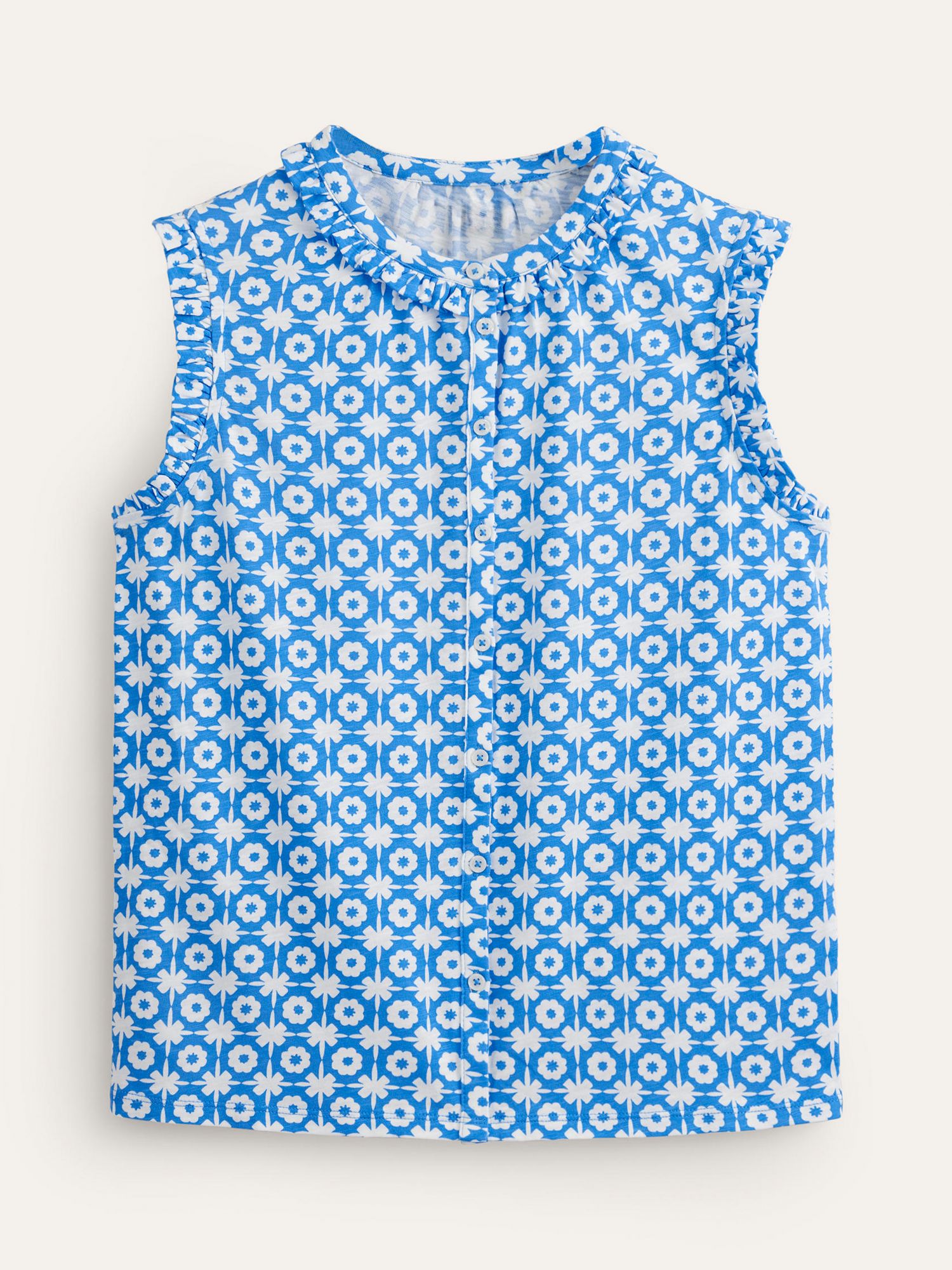 Buy Boden Olive Blossom Tile Print Sleeveless Blouse, Blue/White Online at johnlewis.com