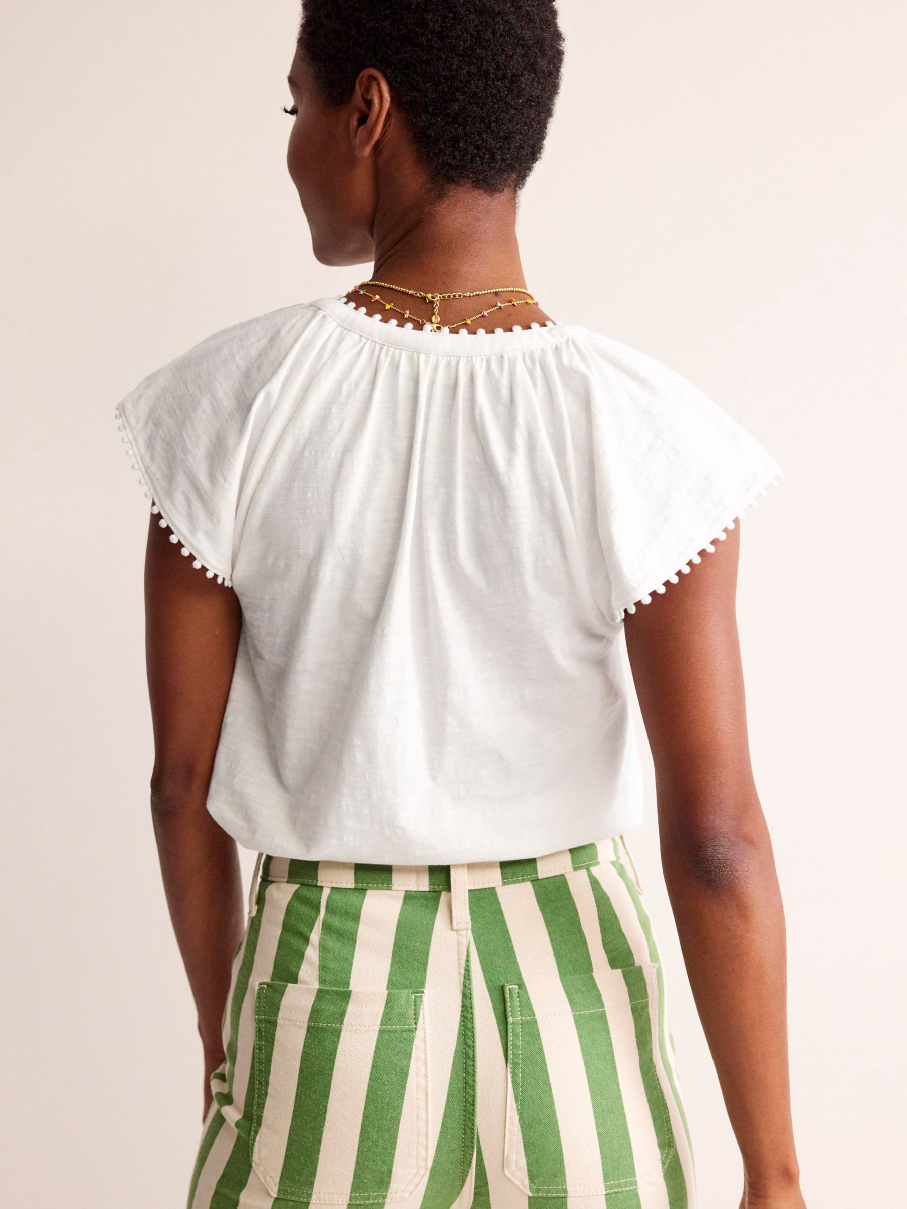 Boden Millie Lace Trim Detail Cotton Top, White, 8