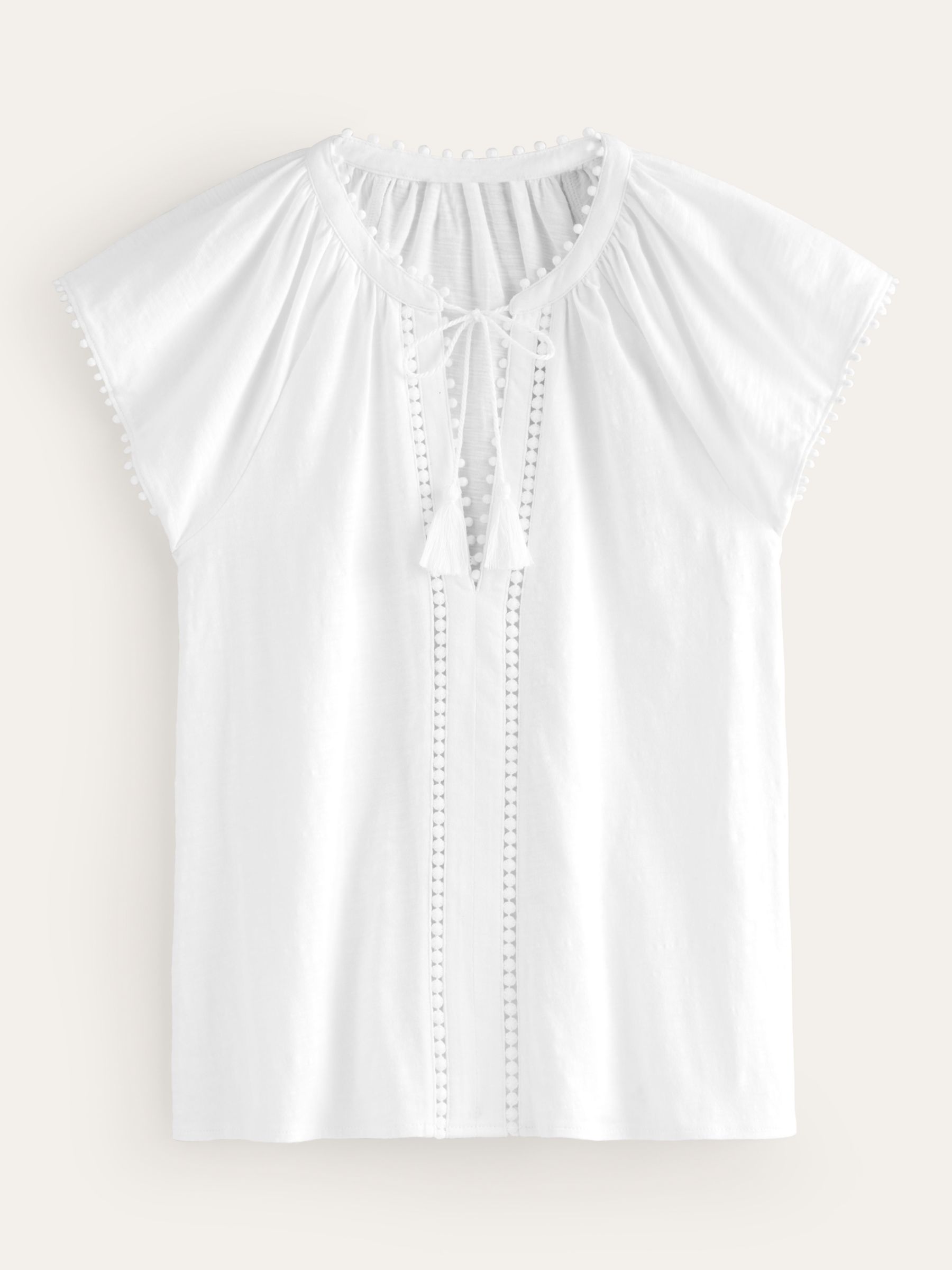 Boden Millie Lace Trim Detail Cotton Top, White, 8
