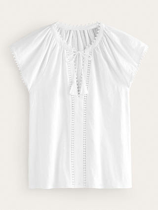 Boden Millie Lace Trim Detail Cotton Top, White
