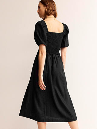 Boden Sky Smocked Linen Midi Dress, Black