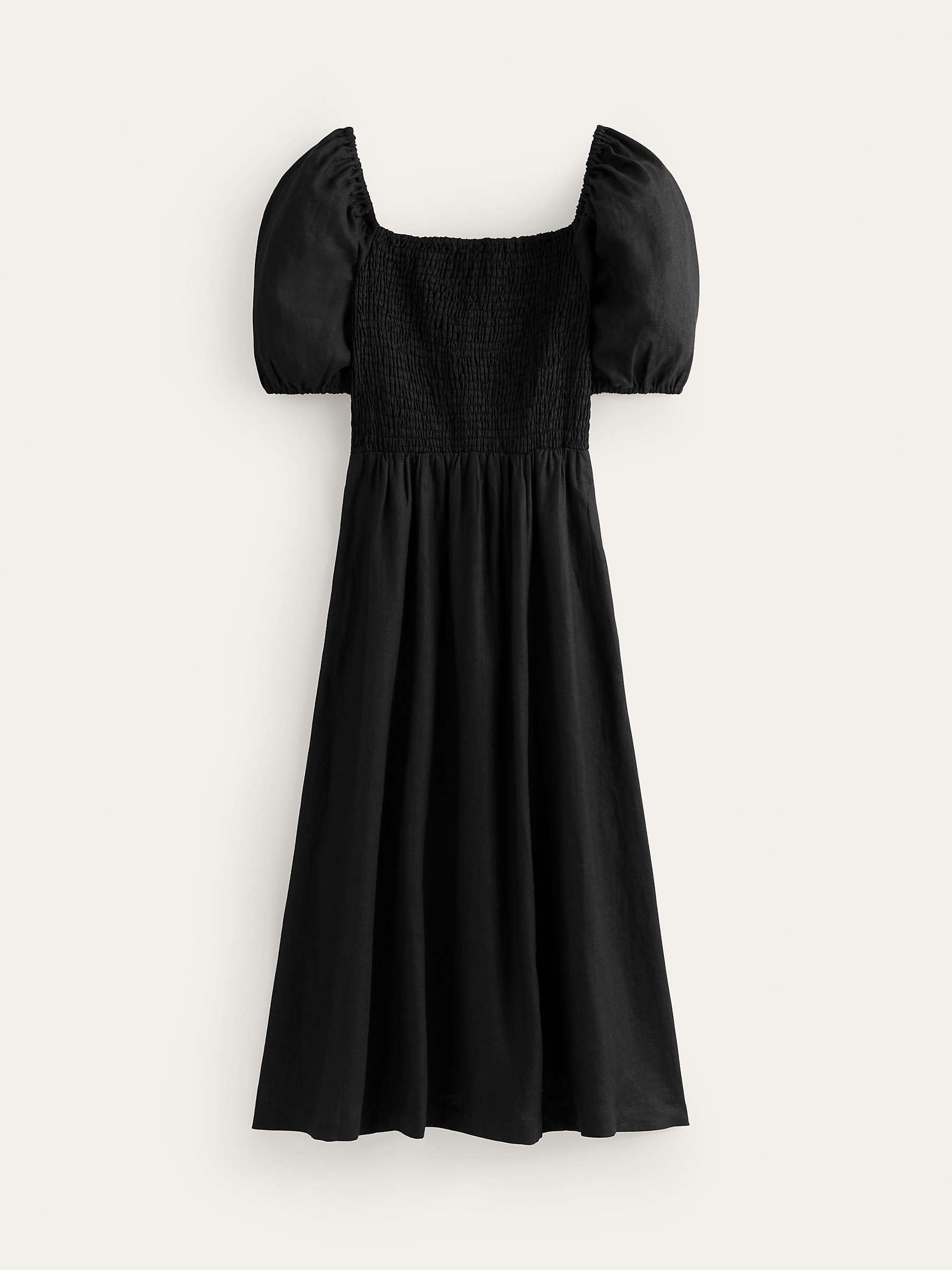 Buy Boden Sky Smocked Linen Midi Dress, Black Online at johnlewis.com