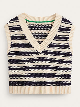 Boden Textured Striped Cotton Tank Top, Navy/Ivory