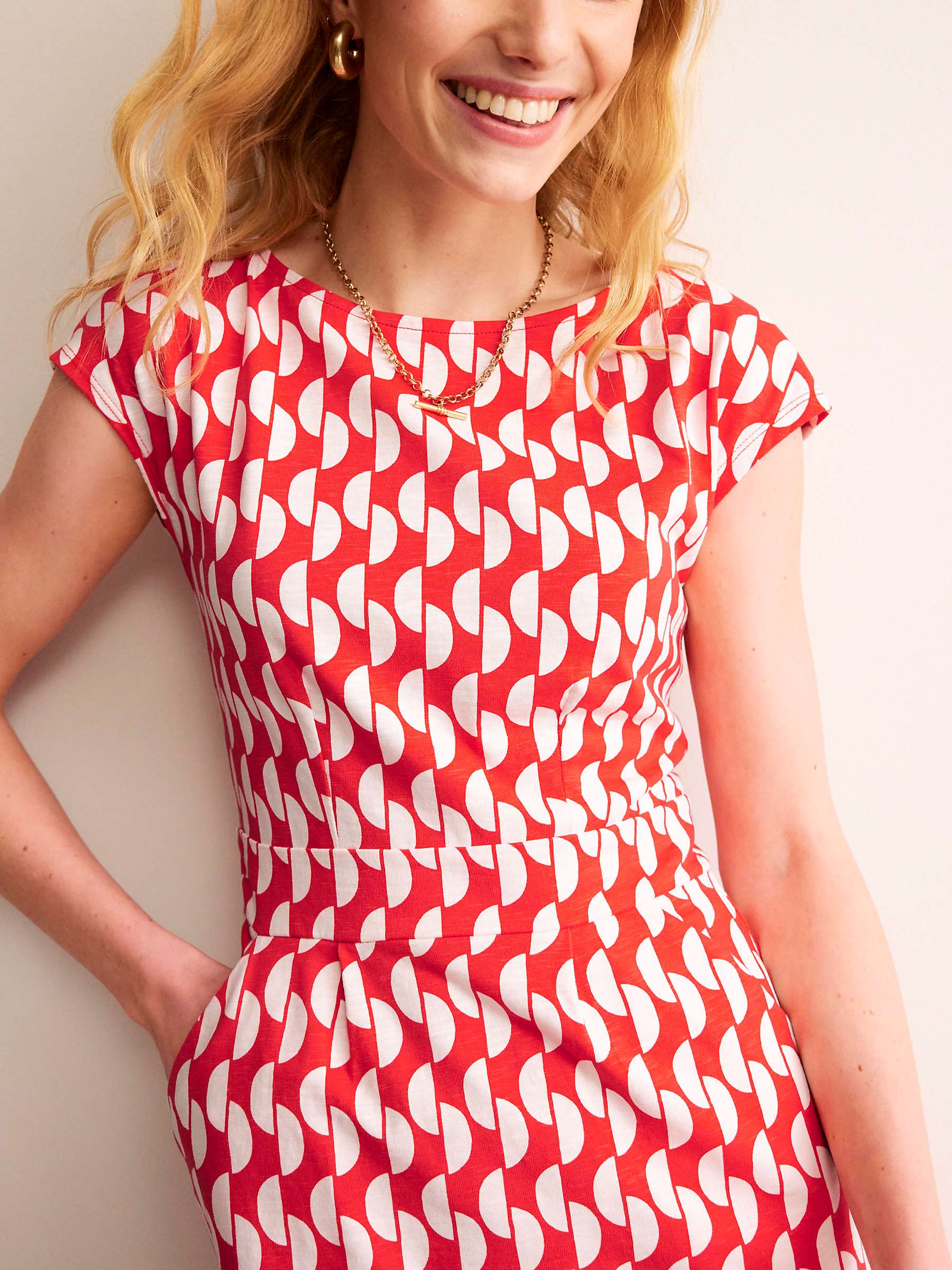 Buy Boden Florrie Geometric Print Jersey Dress, Poppy Red/White Online at johnlewis.com