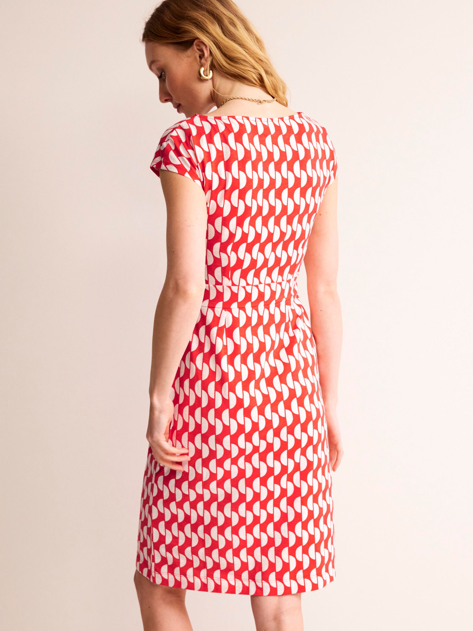 Boden Florrie Geometric Print Jersey Dress, Poppy Red/White at