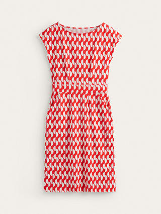Boden Florrie Geometric Print Jersey Dress, Poppy Red/White