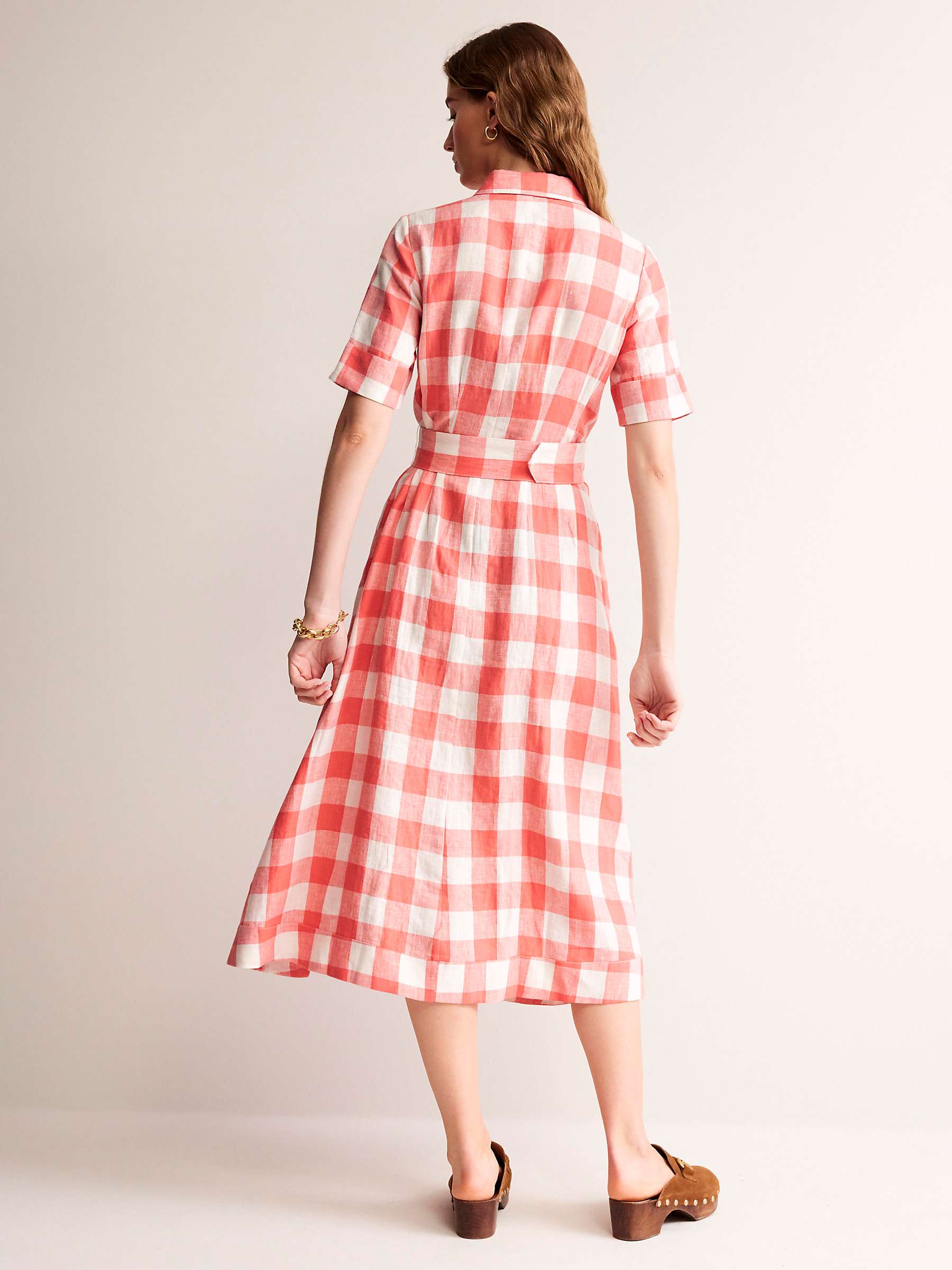 Buy Boden Louise Checked Linen Midi Shirt Dress, Porcelain/Rose Online at johnlewis.com