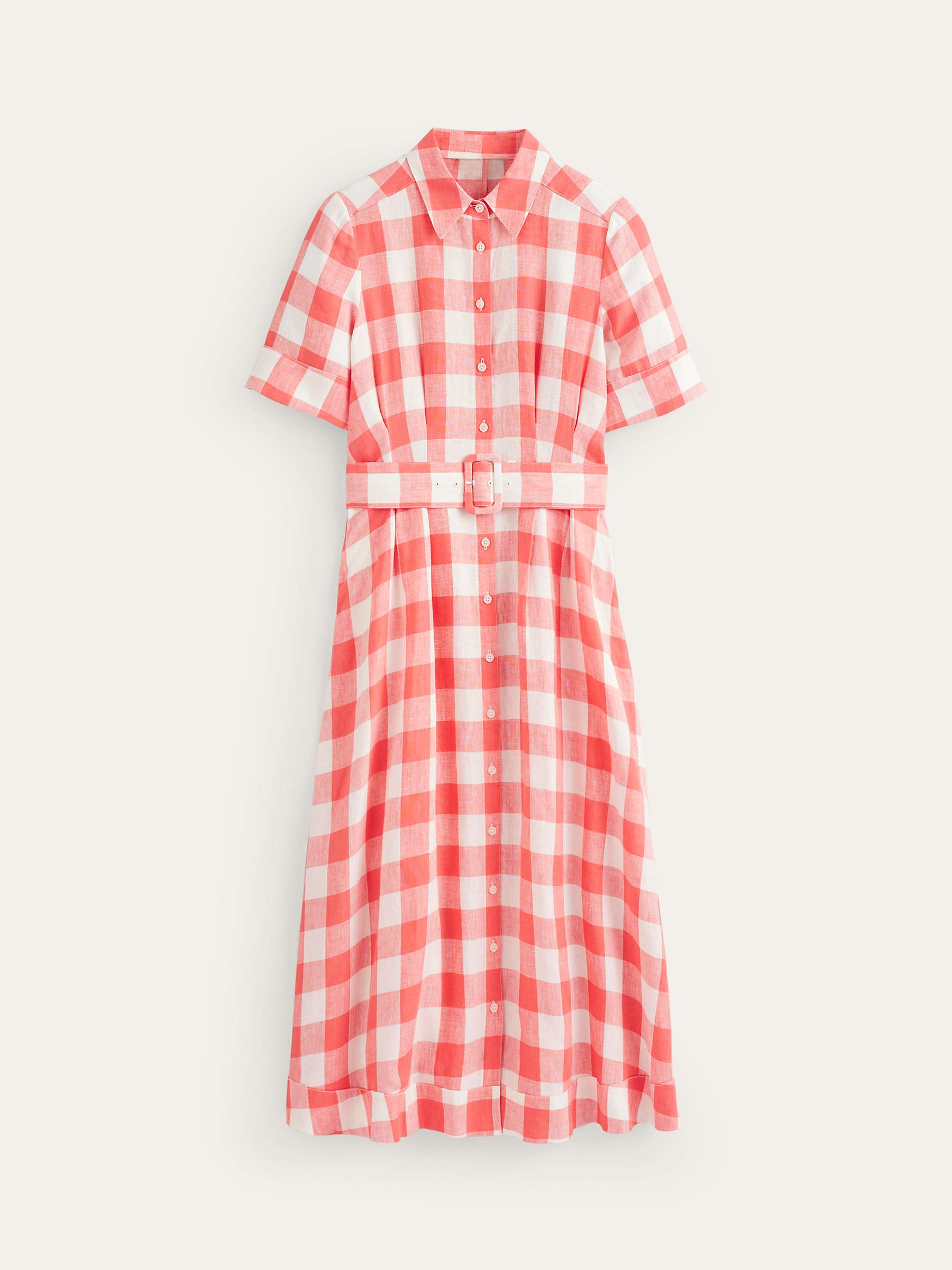 Buy Boden Louise Checked Linen Midi Shirt Dress, Porcelain/Rose Online at johnlewis.com