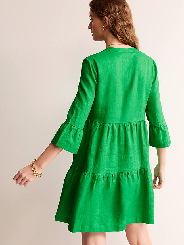 Boden Sophia Tiered Linen Mini Dress, Bright Green