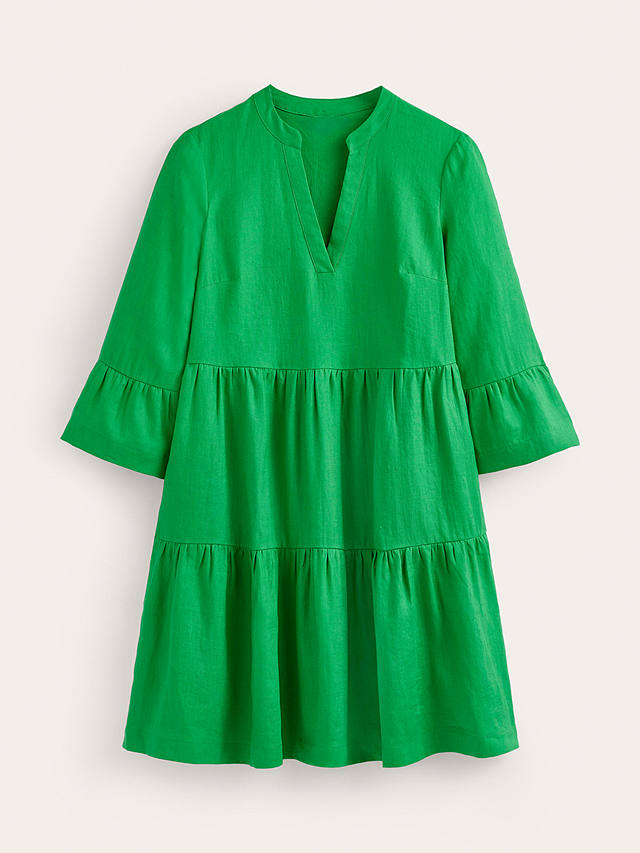 Boden Sophia Tiered Linen Mini Dress, Bright Green