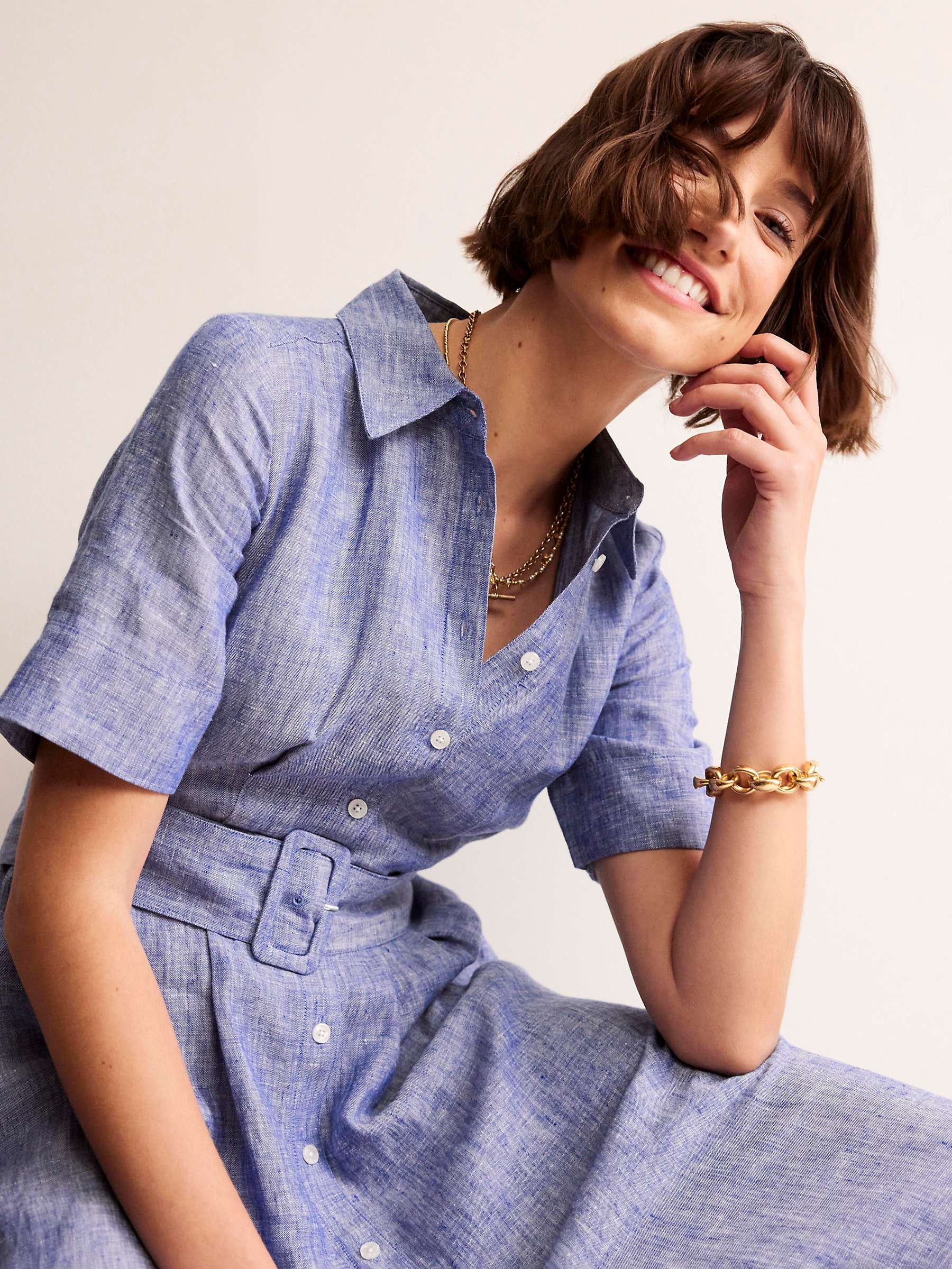 Buy Boden Louise Linen Midi Shirt Dress, Blue Chambray Online at johnlewis.com