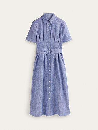 Boden Louise Linen Midi Shirt Dress, Blue Chambray