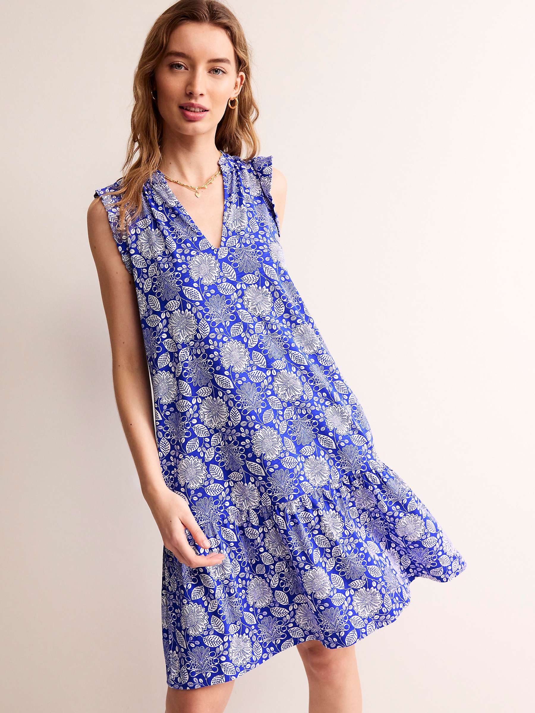 Buy Boden Daisy Botanical Print Jersey Dress, Blue/White Online at johnlewis.com
