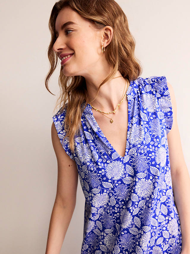 Boden Daisy Botanical Print Jersey Dress, Blue/White