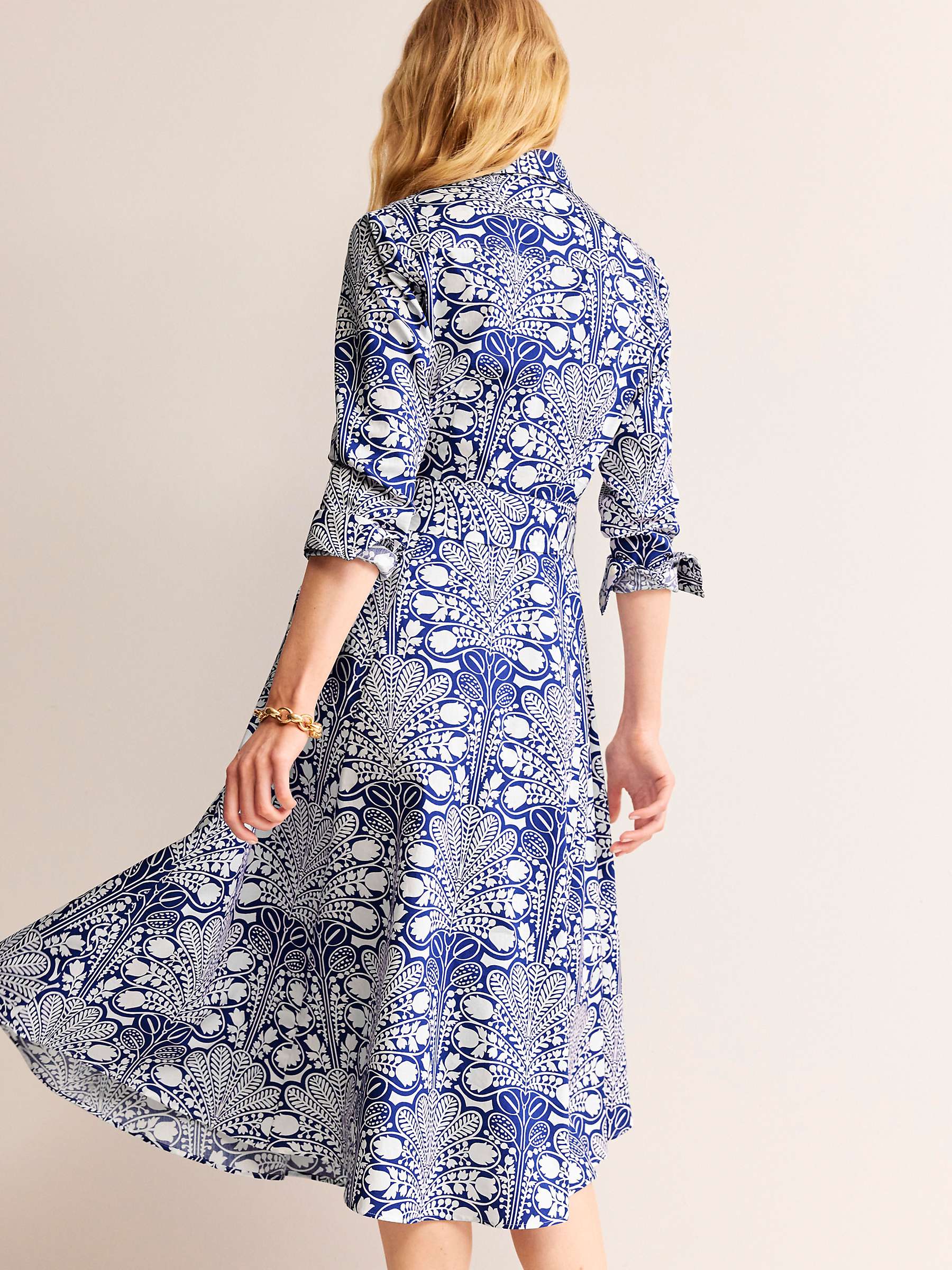 Buy Boden Amy Floral Midi Cotton Shirt Dress, Blue/White Online at johnlewis.com