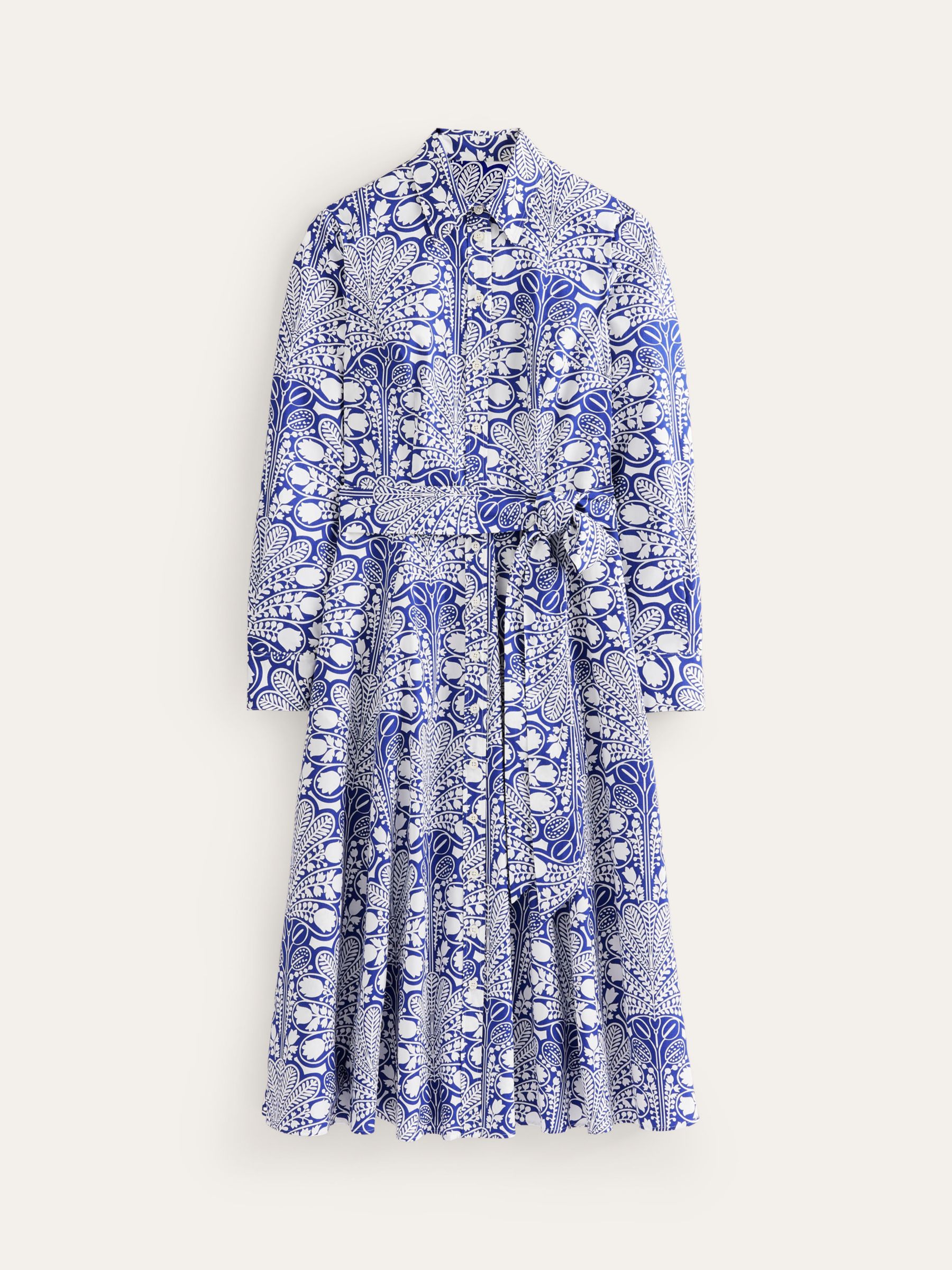 Boden Amy Floral Midi Cotton Shirt Dress, Blue/White, 8