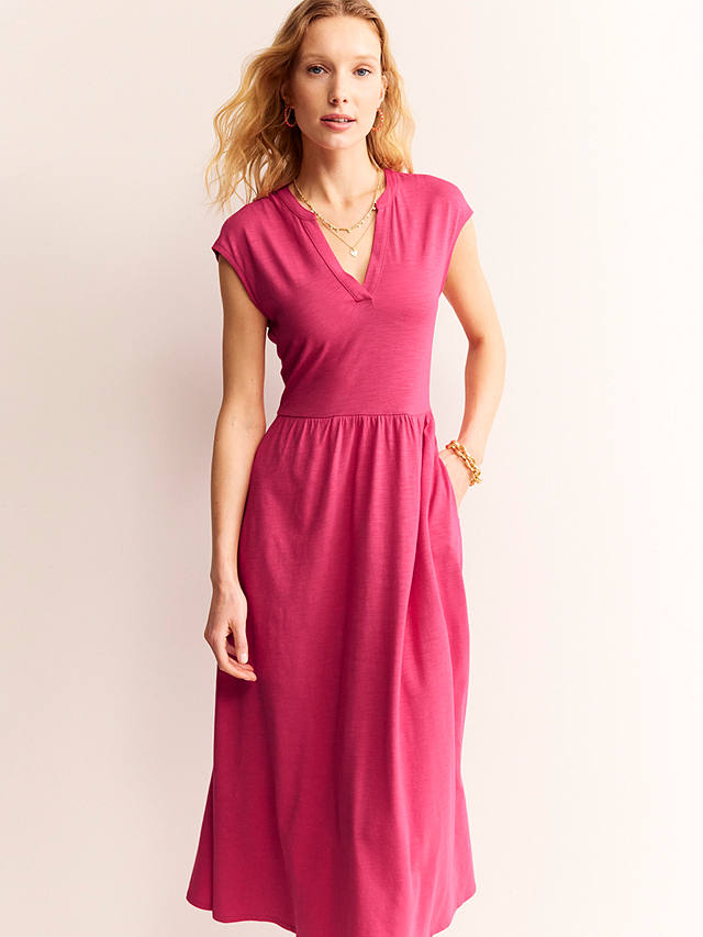 Boden Chloe Notch Jersey Midi Dress, Rethink Pink
