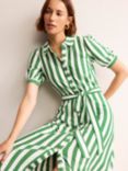 Boden Libby Jersey Midi Shirt Dress, Green/Ivory Stripe
