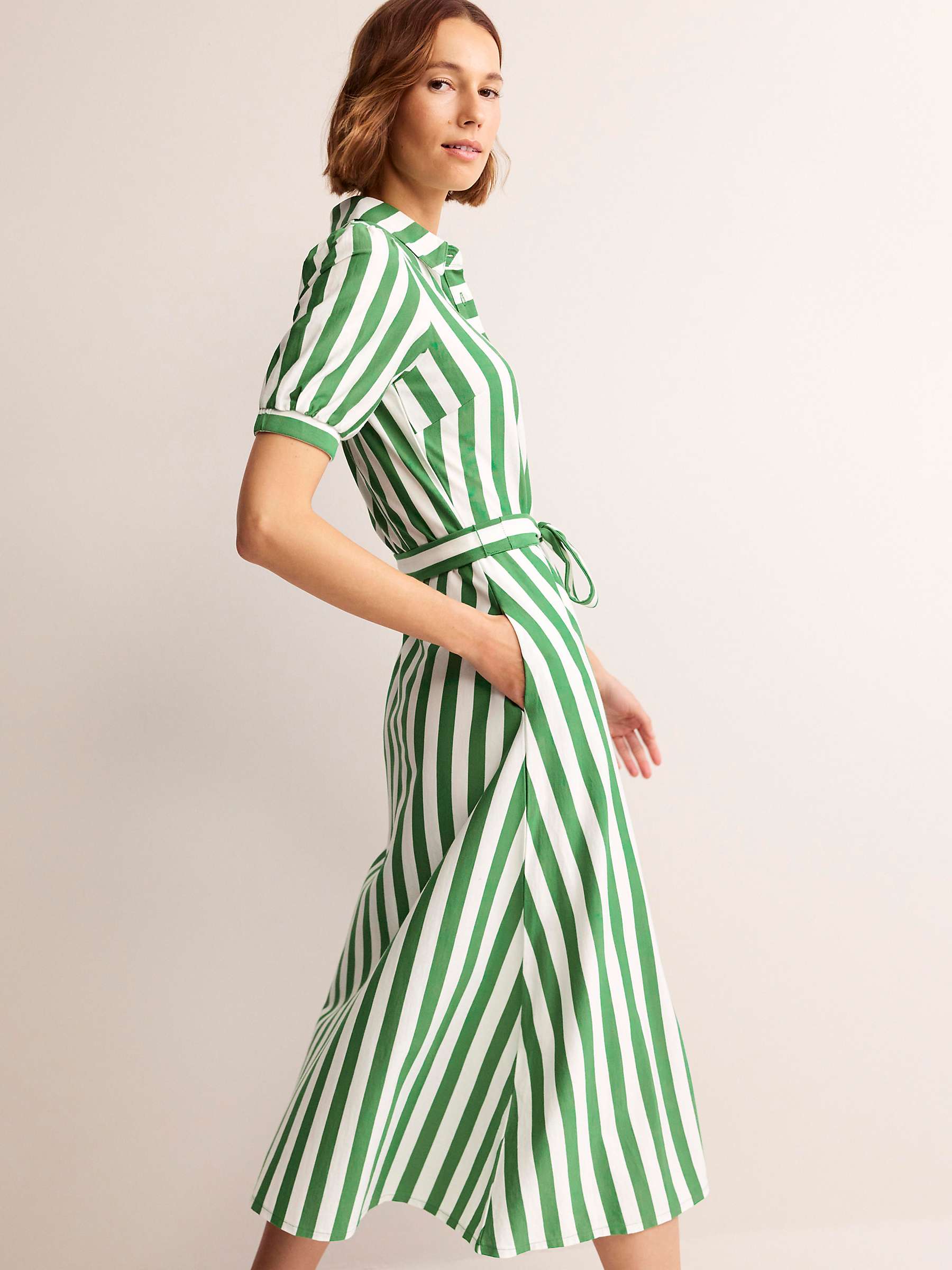 Buy Boden Libby Jersey Midi Shirt Dress, Green/Ivory Stripe Online at johnlewis.com