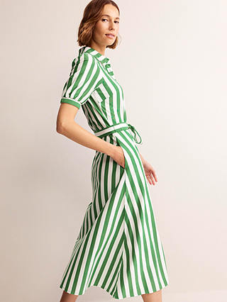 Boden Libby Jersey Midi Shirt Dress, Green/Ivory Stripe