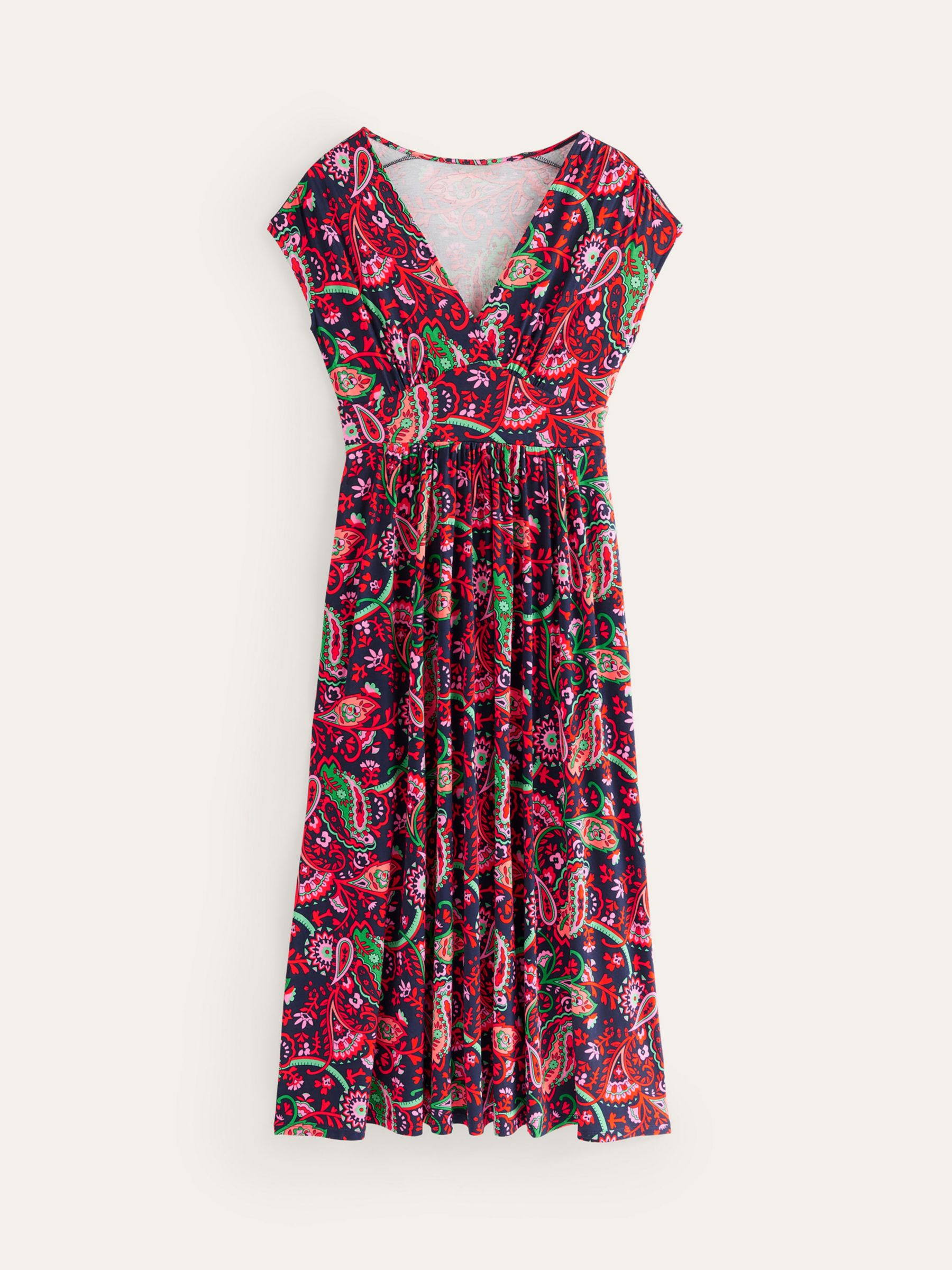 Boden Vanessa Paisley Print Midi Wrap Jersey Dress, Navy/Multi, 18