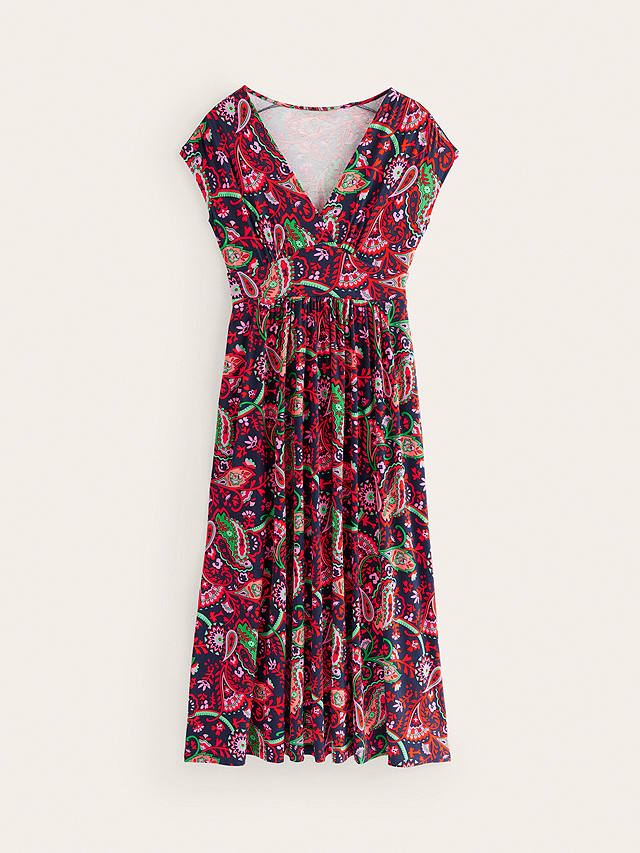 Boden Vanessa Paisley Print Midi Wrap Jersey Dress, Navy/Multi