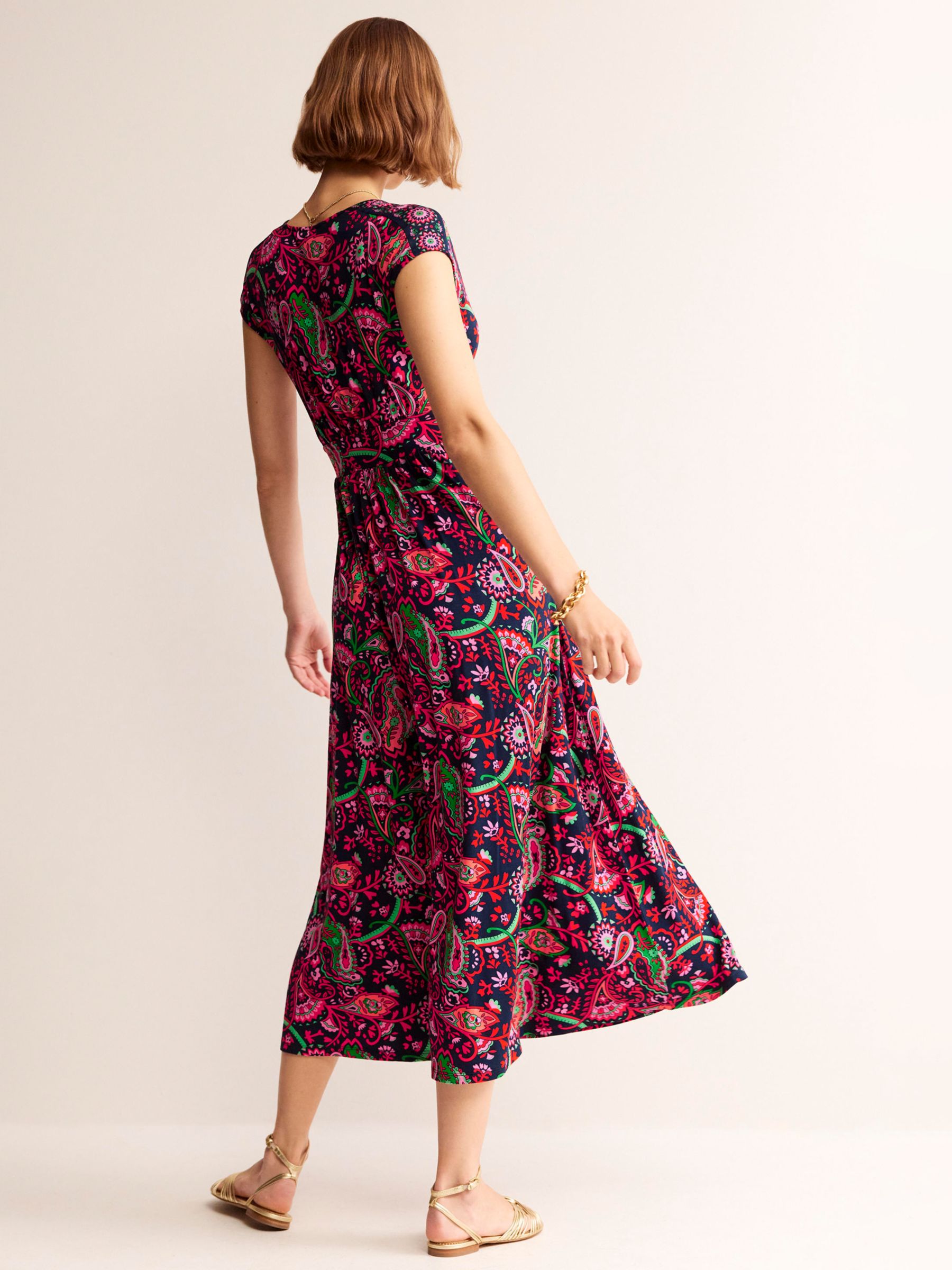 Boden Vanessa Paisley Print Midi Wrap Jersey Dress, Navy/Multi, 18