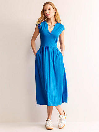 Boden Chloe Notch Jersey Midi Dress, Brilliant Blue