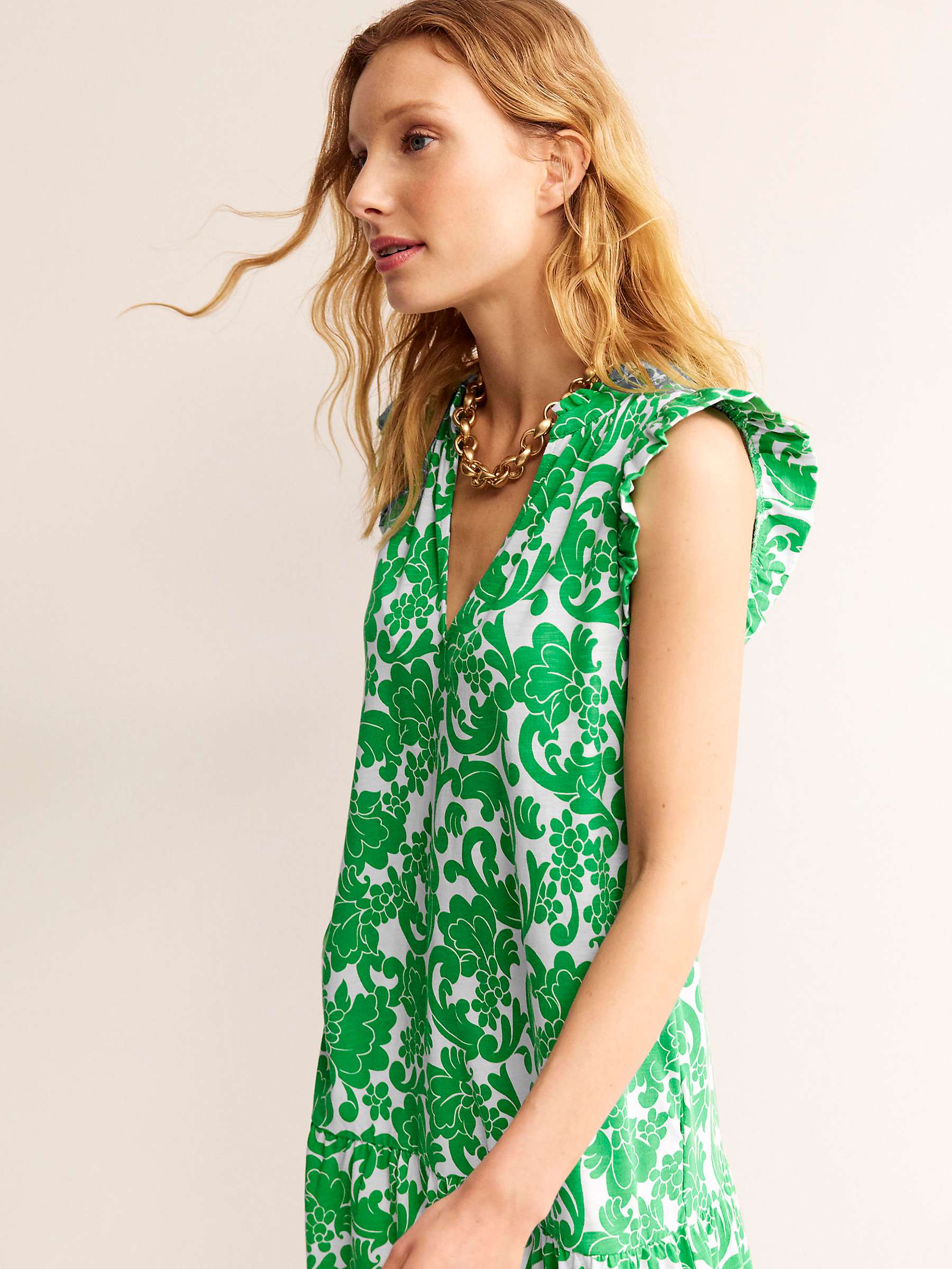 Buy Boden Daisy Jersey Short Tier Dress, Green Opulent Whirl Online at johnlewis.com