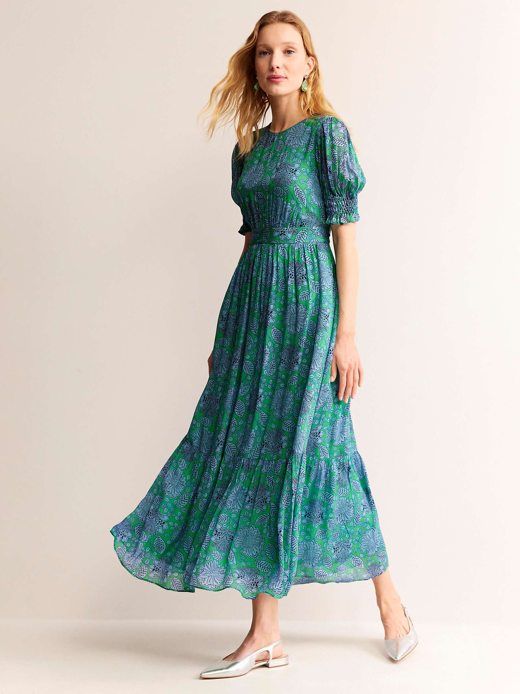 Buy Boden Smocked Cuff Maxi Dress, Green Gardenia Swirl Online at johnlewis.com
