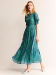 Boden Smocked Cuff Maxi Dress, Green Gardenia Swirl
