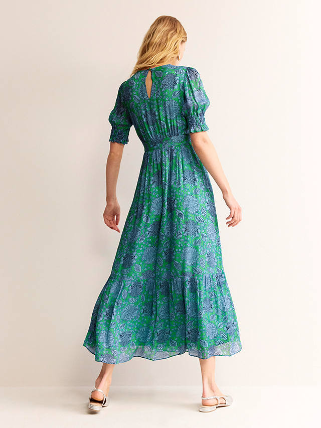 Boden Smocked Cuff Maxi Dress, Green Gardenia Swirl