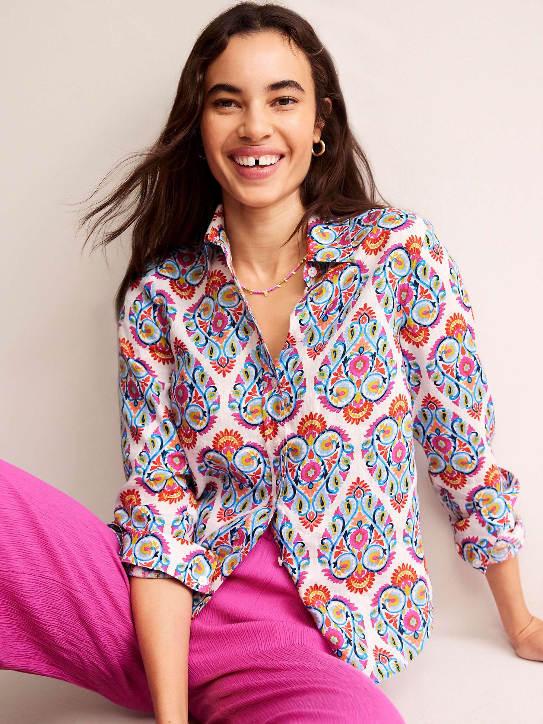 Buy Boden Sienna Linen Shirt, Multi/Flora Stamp Online at johnlewis.com