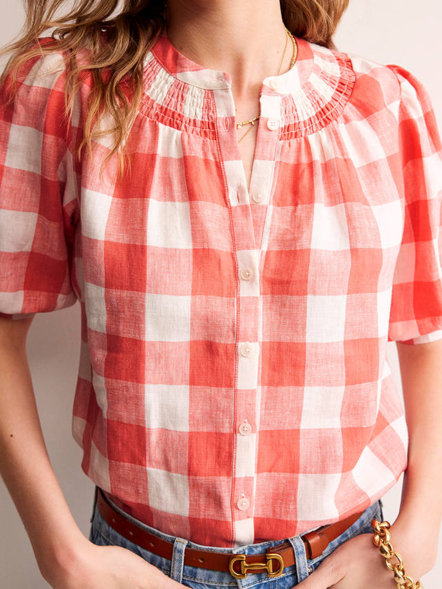 Boden Ada Checked Linen Top, Red/Multi